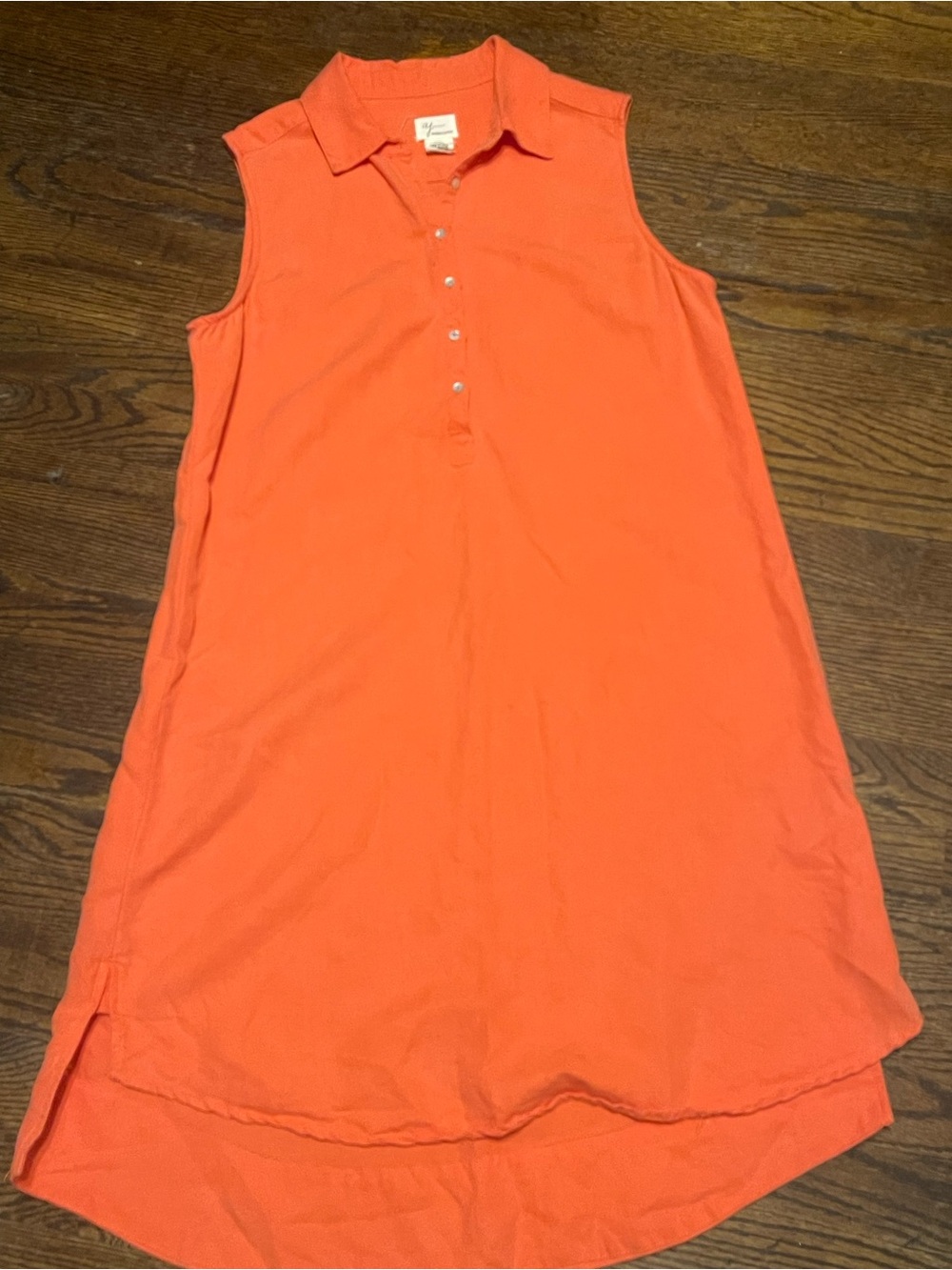 Sleeveless Collared Swim Cover-Up Dress in Orange size 10 58% linen - Picture 10 of 13